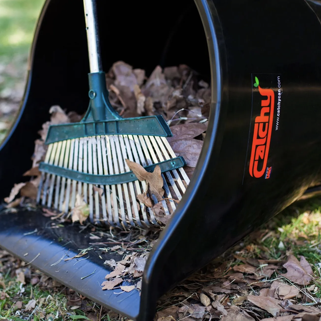 Catchy Can being used to rake leaves