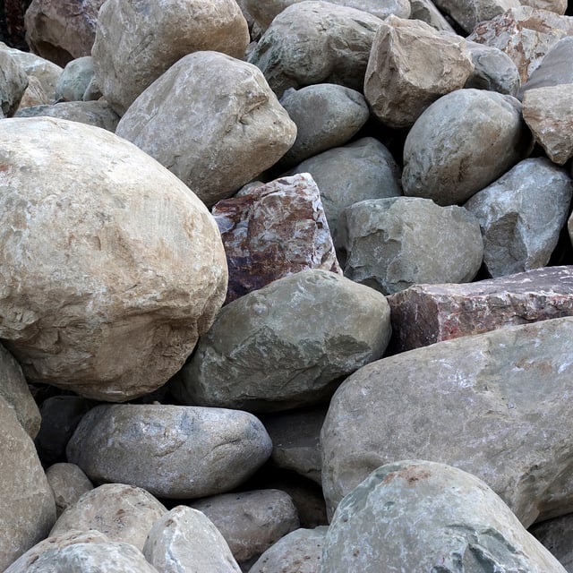 Malibu landscape boulder pile in rock yard