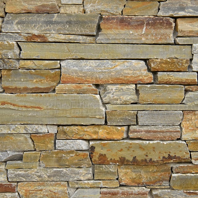 Honey Gold Quartzite​ Stone Veneer Natural Ledgestone on rock wall project